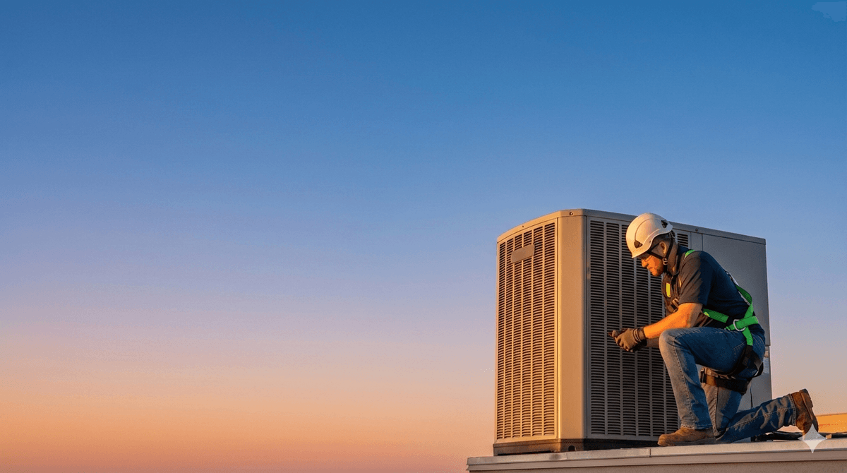 Deljo Heating & Cooling technician servicing a furnace in a Chicago home